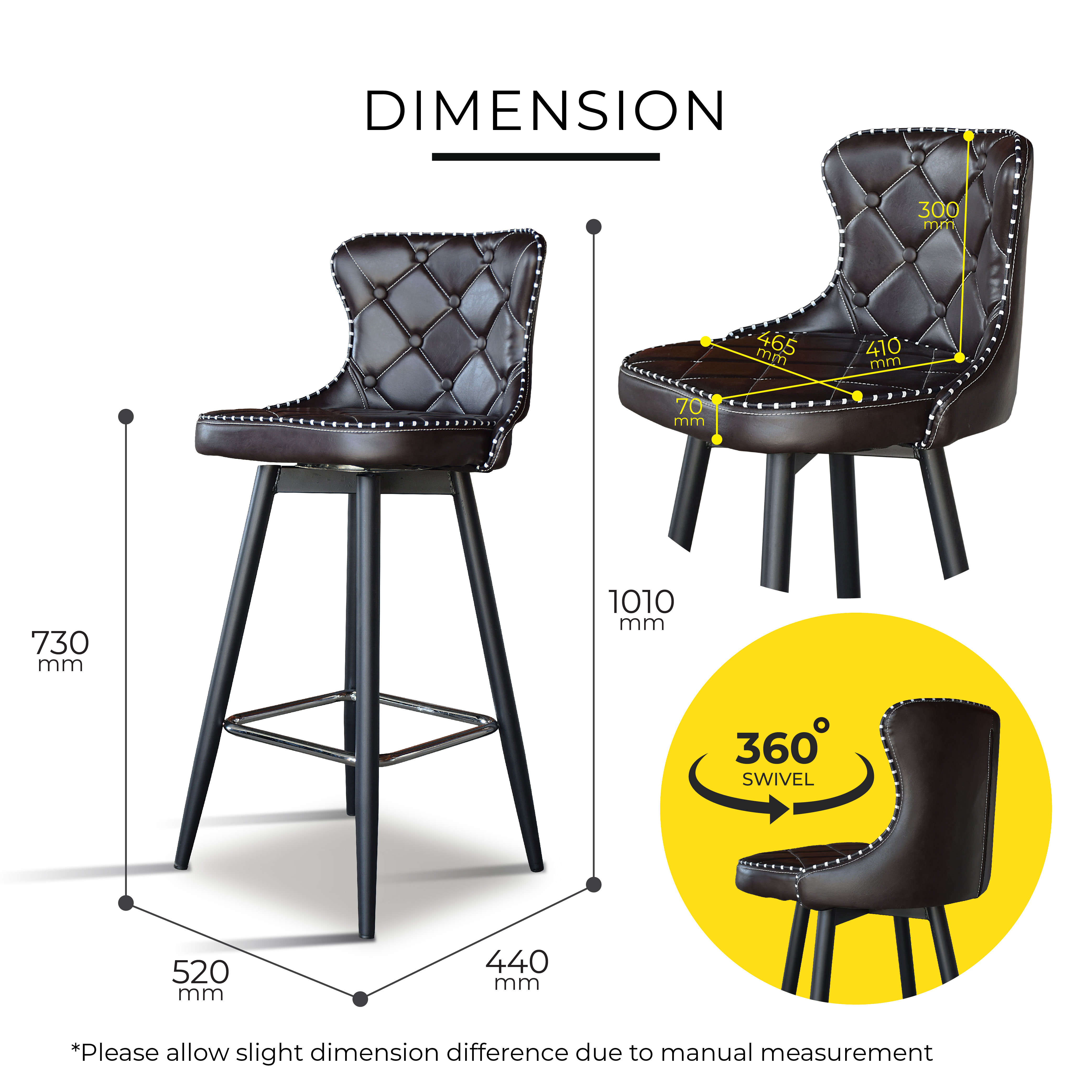 READY STOCK Sella Swivel Bar Stool 360 Rotation Metal Leg Leveling - Main Image