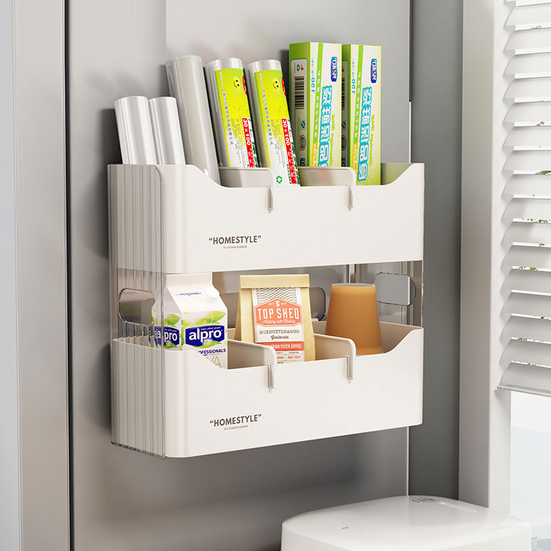 Storage box shelf Kitchen cupboard door Wall-mounted storage box Refrigerator side door storage Hanging rack punching-free storage and sorting box