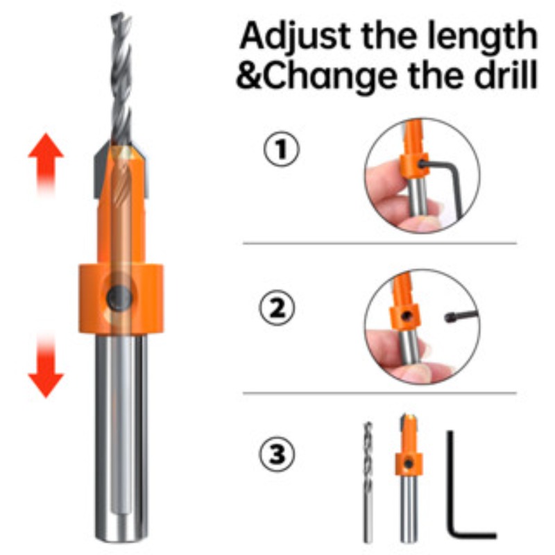 8/10MM Shank HSS Countersink Drill Bit Woodworking Router Bit set Milling Cutter Screw Extractor Remon Demolition Wood Drilling