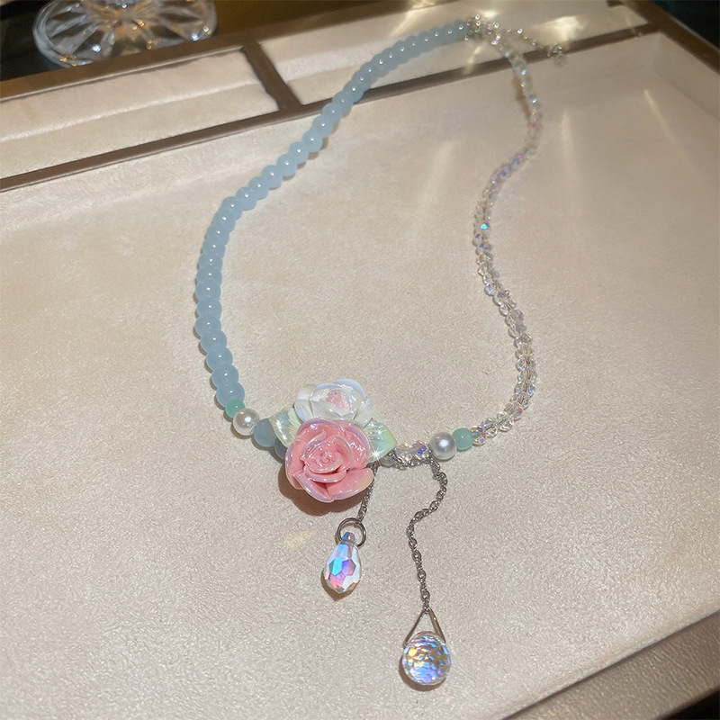 Summer fresh floral new fashion beautiful crystal pearl necklace
