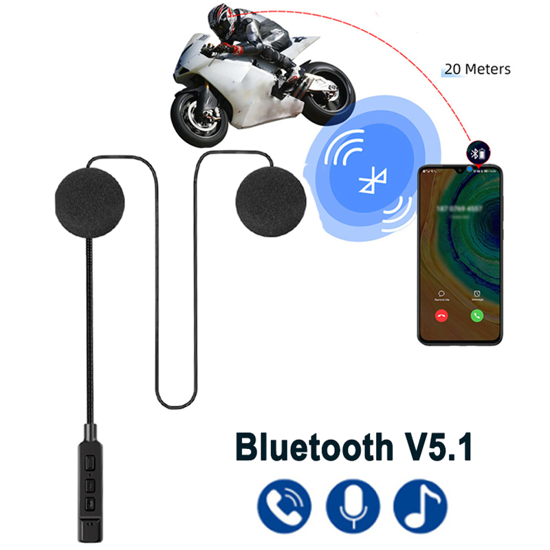 Motorcycle Helmet Bluetooth 5.1 Headset Wireless Handsfree Mic Voice Control Motorbike Noise Reduction Stereo Headphone