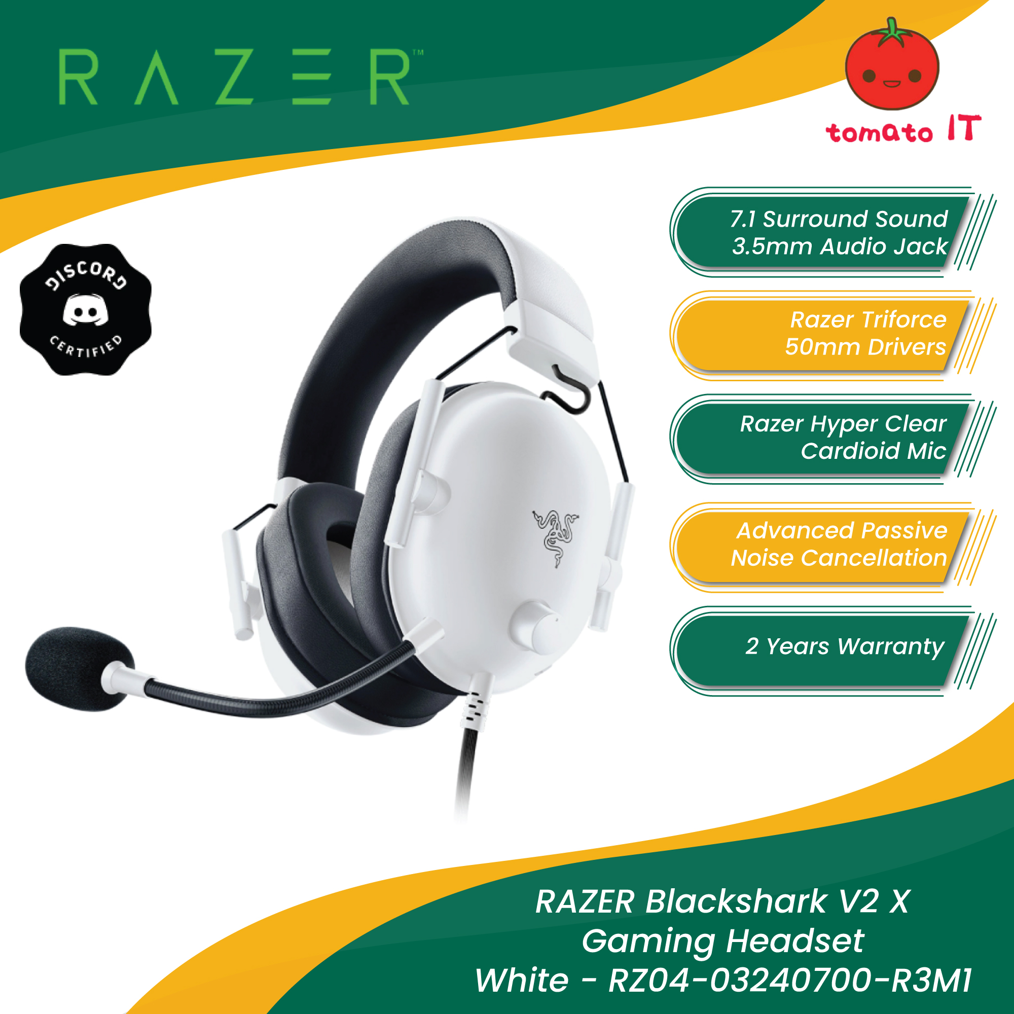 Razer Blackshark V2 X Gaming Headset - Mercury White - RZ04-03240700-R3M1 |  Lazada