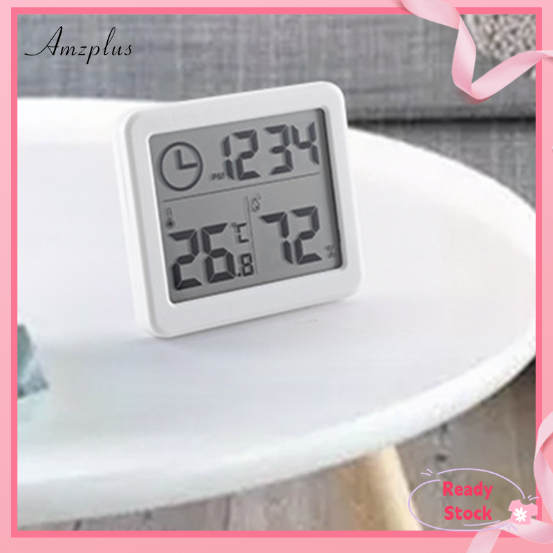 Amzplus Digital Wall Clock With 3.2inch LCD Display Temperature Time Humidity Meter For Indoor Bedroom Baby Room