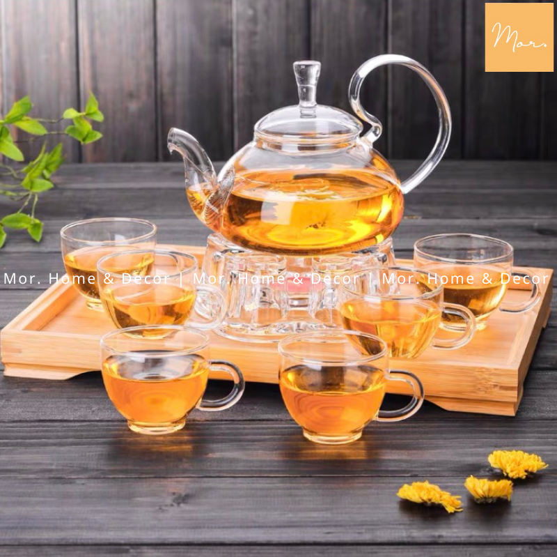 Bộ ấm trà thủy tinh chịu nhiệt - 600ml (Bồng - Quai)