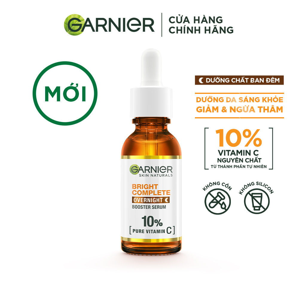 Dưỡng chất ban đêm dưỡng da sáng khỏe, giảm & ngừa thâm Garnier 10% Vitamin C nguyên chất - Garnier Bright Complete Overnight Serum 30ml