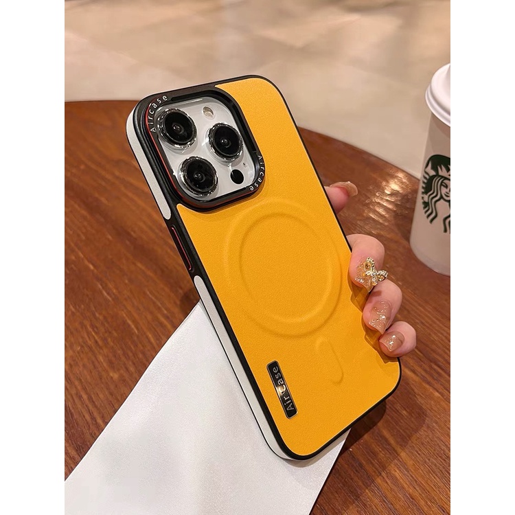 【Leather case/yellow】compatible for iPhone 12 13 14 15 pro max case