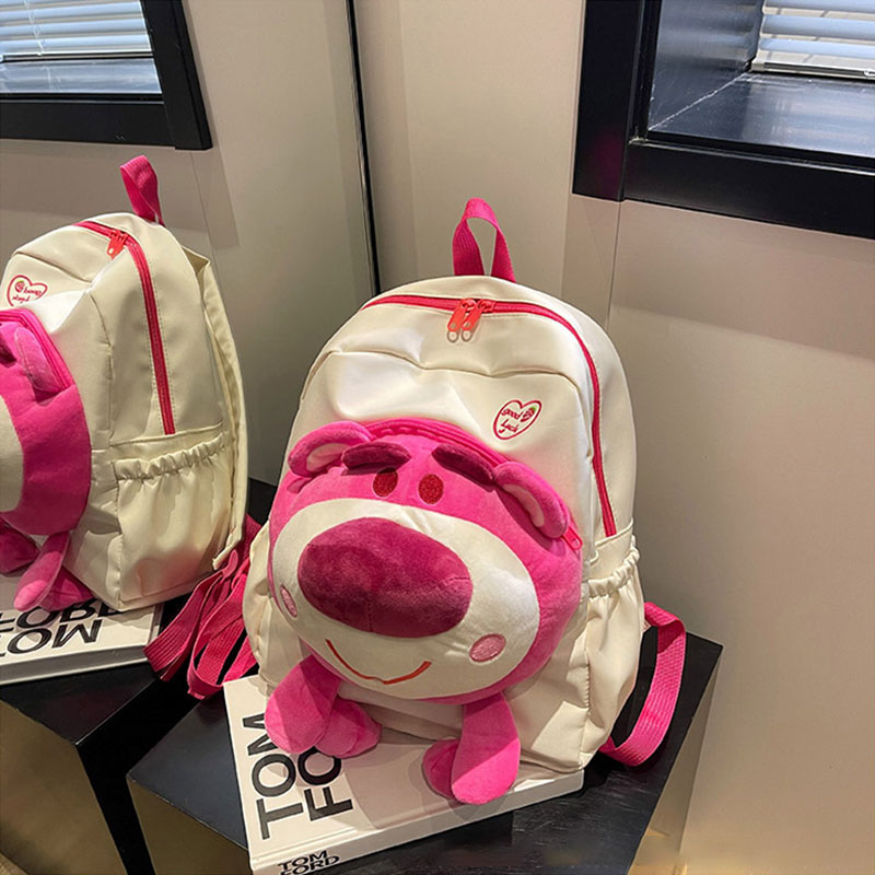 YA ZHOU LONG Cartoon Strawberry Bear Large Capacity Backpack Junior High School Student Backpack Cute Girls Storage Bag