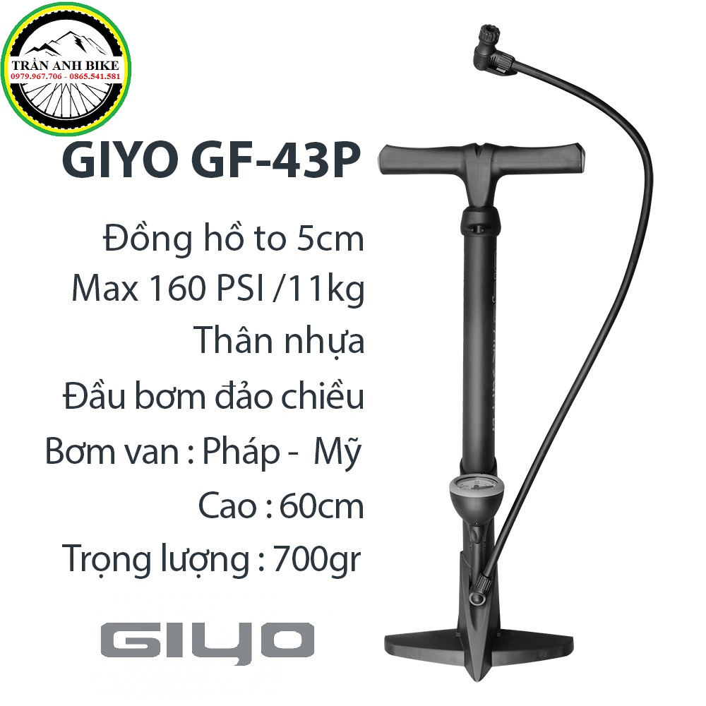 Bơm sàn xe đạp, xe máy Giyo cao cấp - Van thông minh