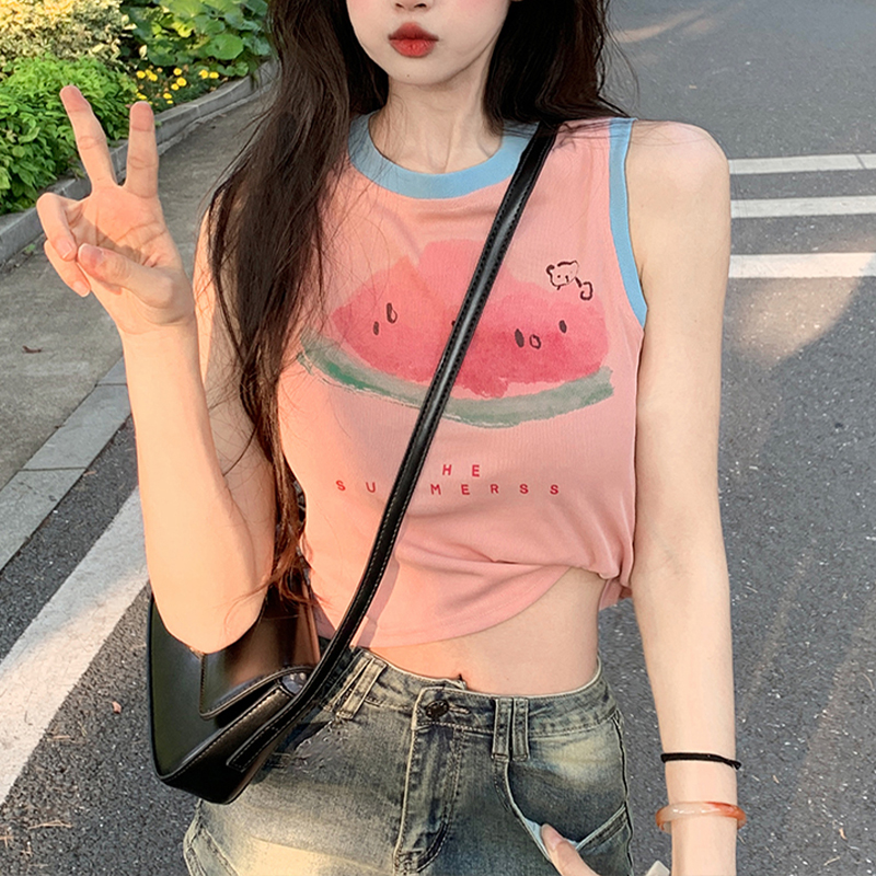 HengShanYuan Girls wear vest tops in summer new sweet and contrasting color short paragraph self-cultivation to reduce age and wear small suspenders