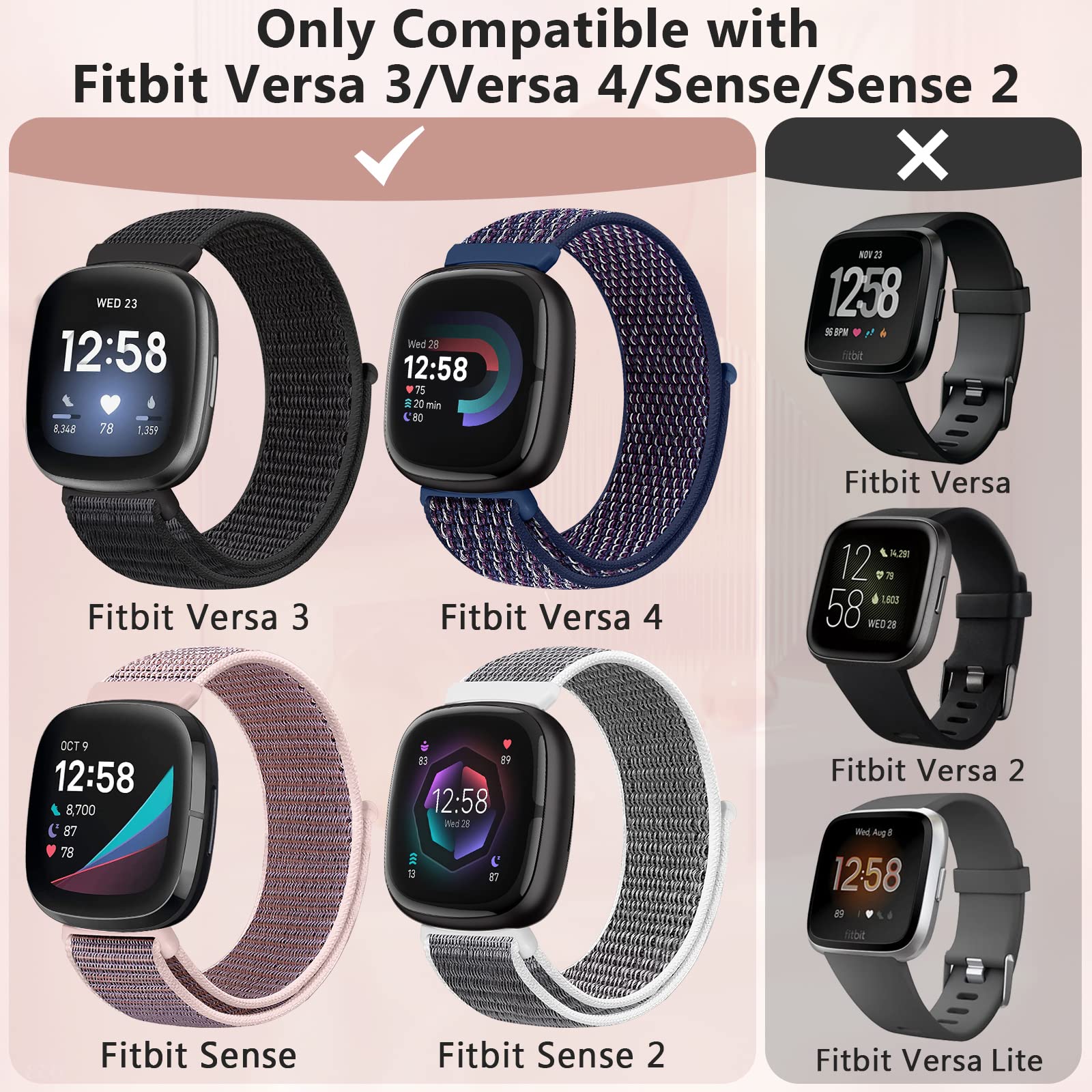 Nylon Strap For Fitbit Versa 3 4 Band Smart Watch Replacment Soft Breathable Sport Loop Belt Correa Bracelet Fitbit Sense 2 Band