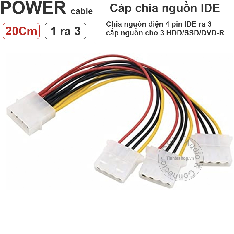 Dây chia nguồn IDE 4pin 1 ra 3 - Cáp nguồn molex IDE 4pin chia 1 thành 3 cho HDD FAN DVD-R