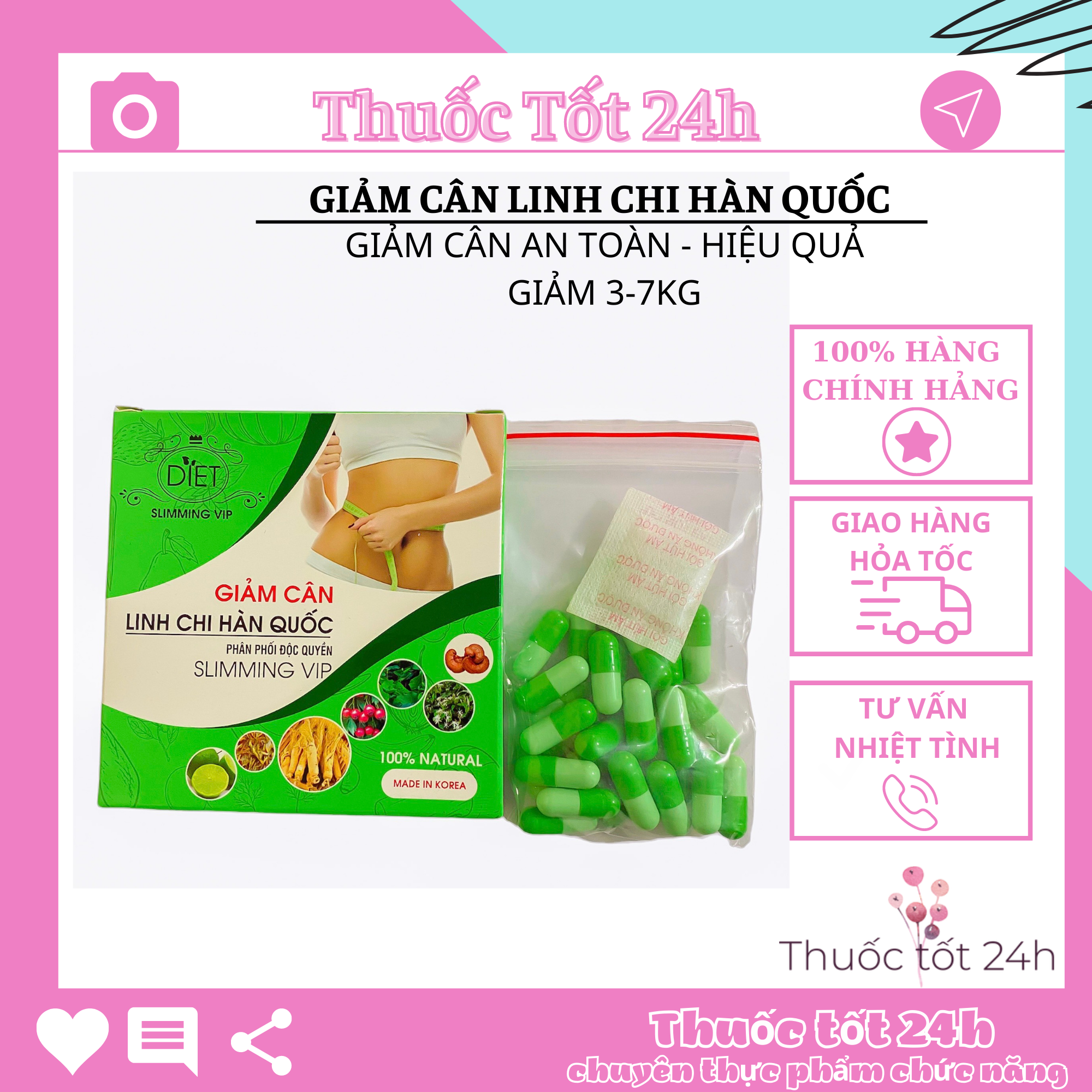 Giảm cân Linh Chi Hàn Quốc[chính~hãng]Liệu trình 30v