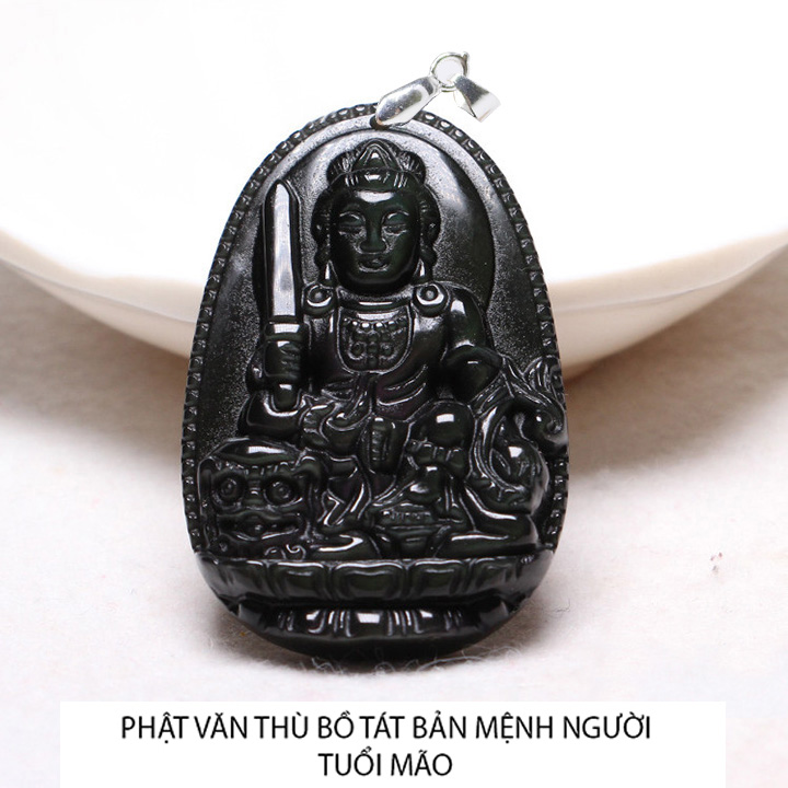 TẶNG kèm móc khuyên - Mặt dây chuyền phật bản mệnh tuổi Mão size nhỏ 3.7cm x 2.4cm - Phật Văn Thù Bồ Tát