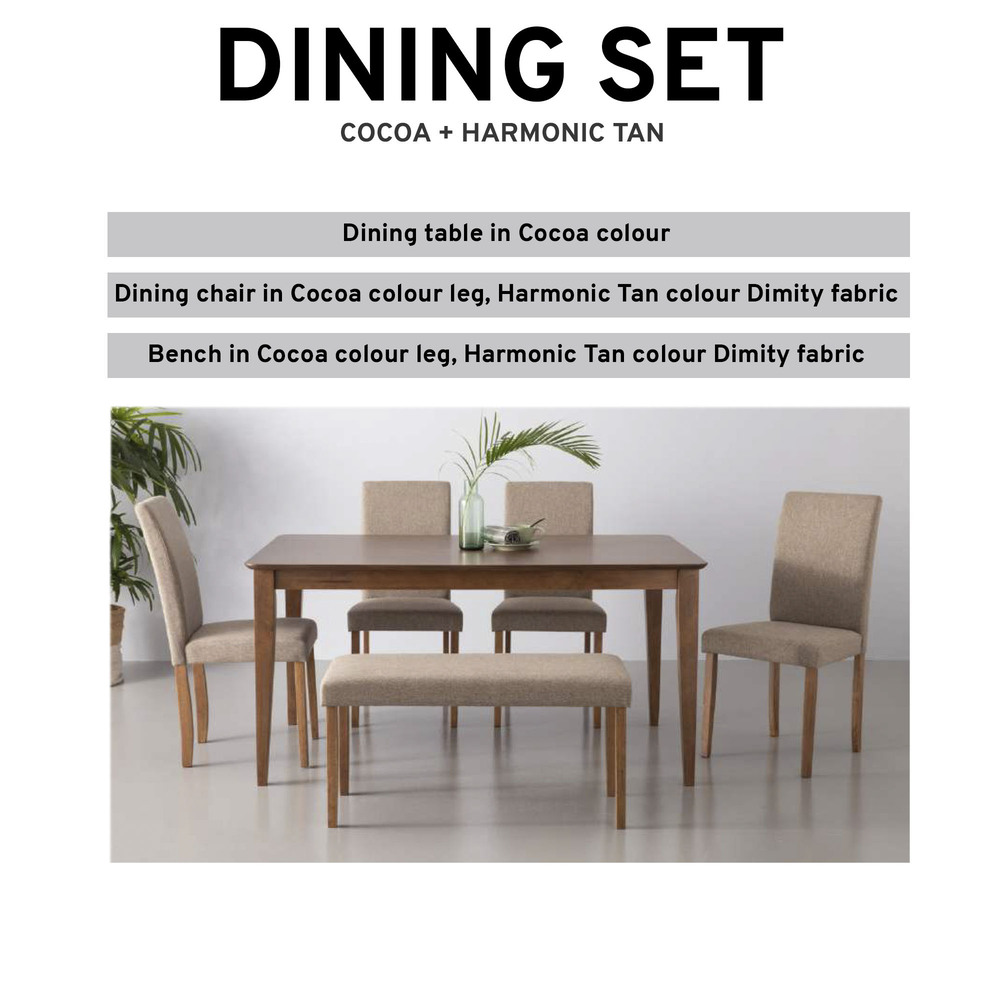 Dining Set 1+4+Bench Dining Table Fabric Dining Chair Wooden Dining Set