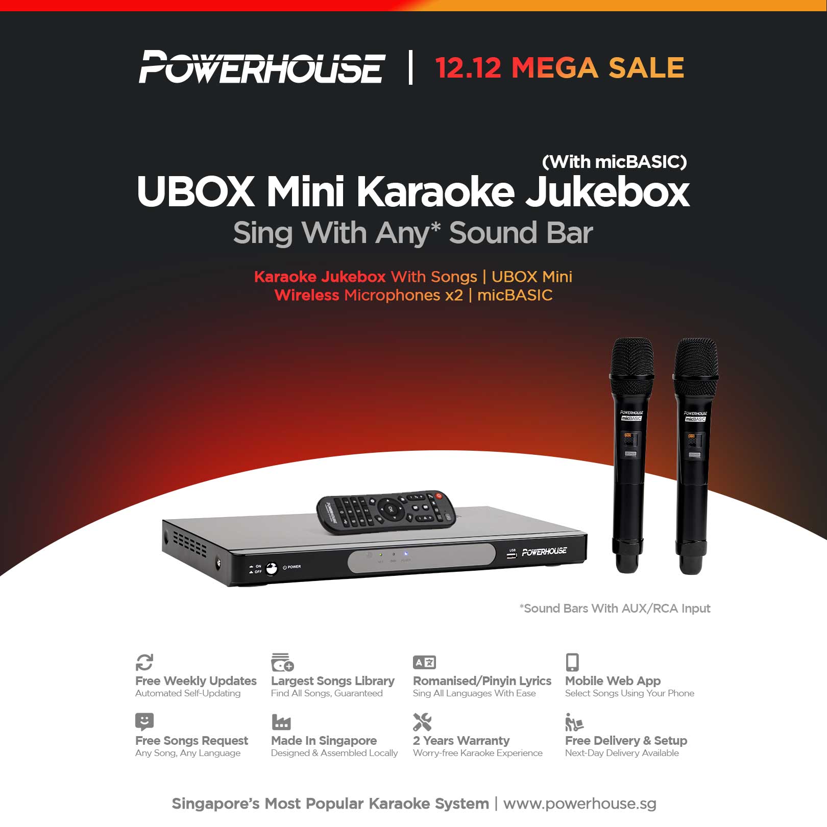 [SG] Powerhouse Home Karaoke System Jukebox (With Songs) KTV System / Karaoke Box Karaoke Set