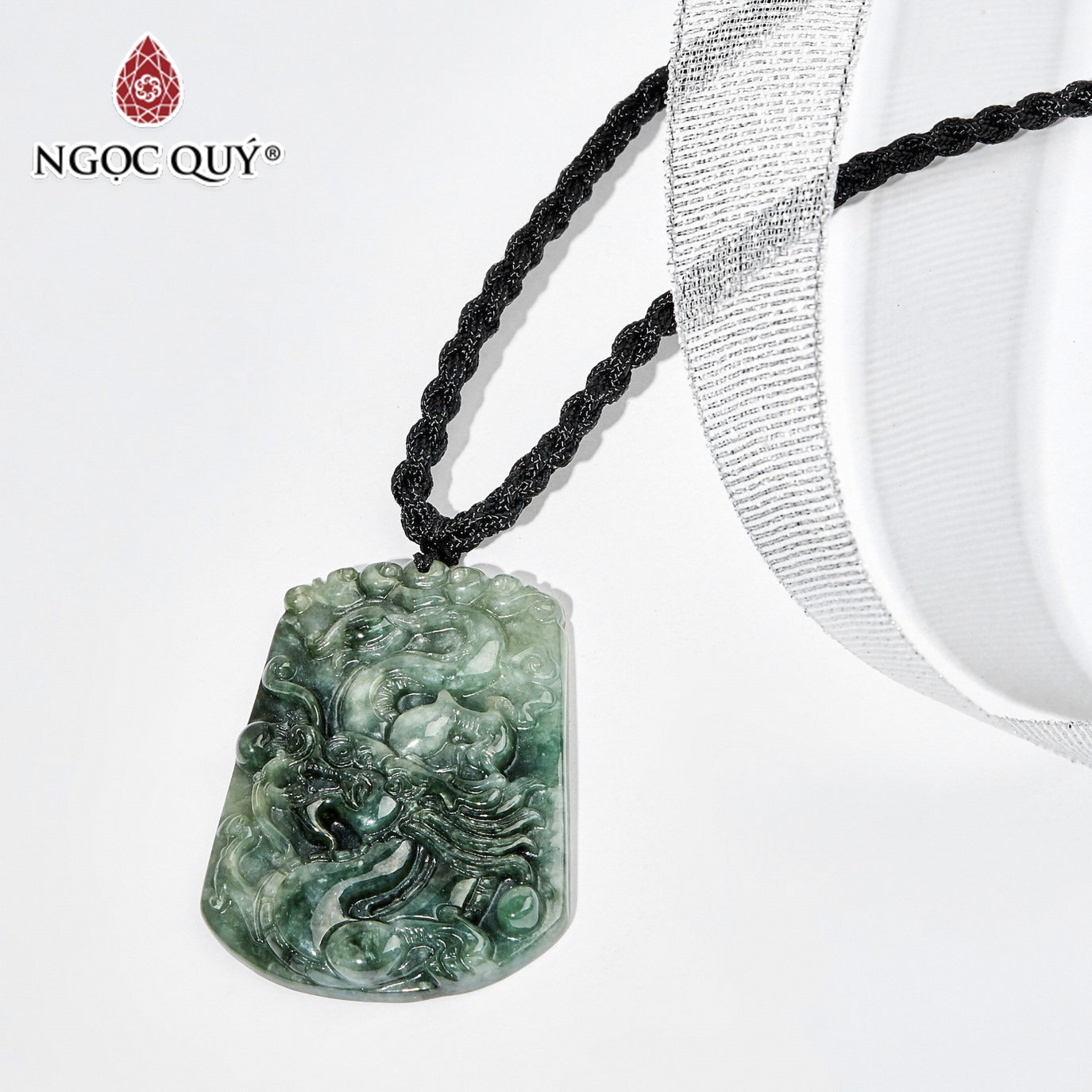 [HCM]Mặt dây chuyền đá cẩm thạch phỉ thúy khắc rồng mệnh hỏa  mộc (màu xanh lá) - Ngọc Quý Gemstones