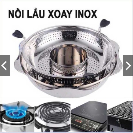 [Rẻ vô địch] Nồi lẩu xoay inox dùng được cả bếp từ