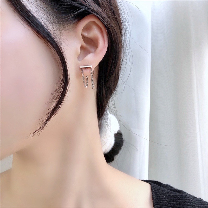 Khuyên Tai Bông Tai Thanh Ngang Phối Dây Xích Her Accessories H61