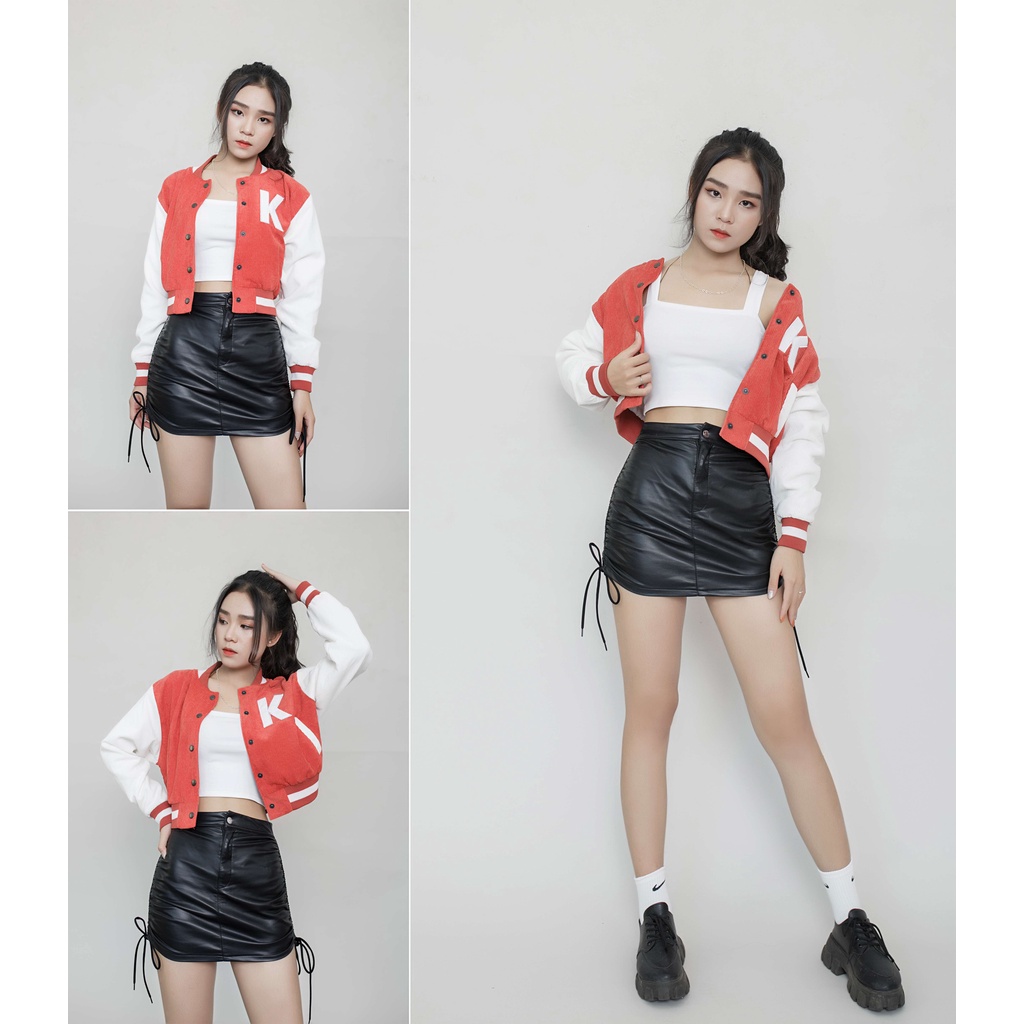 [VOUCHER 8%]Áo Khoác Croptop Nữ Nhung From - Màu Đỏ