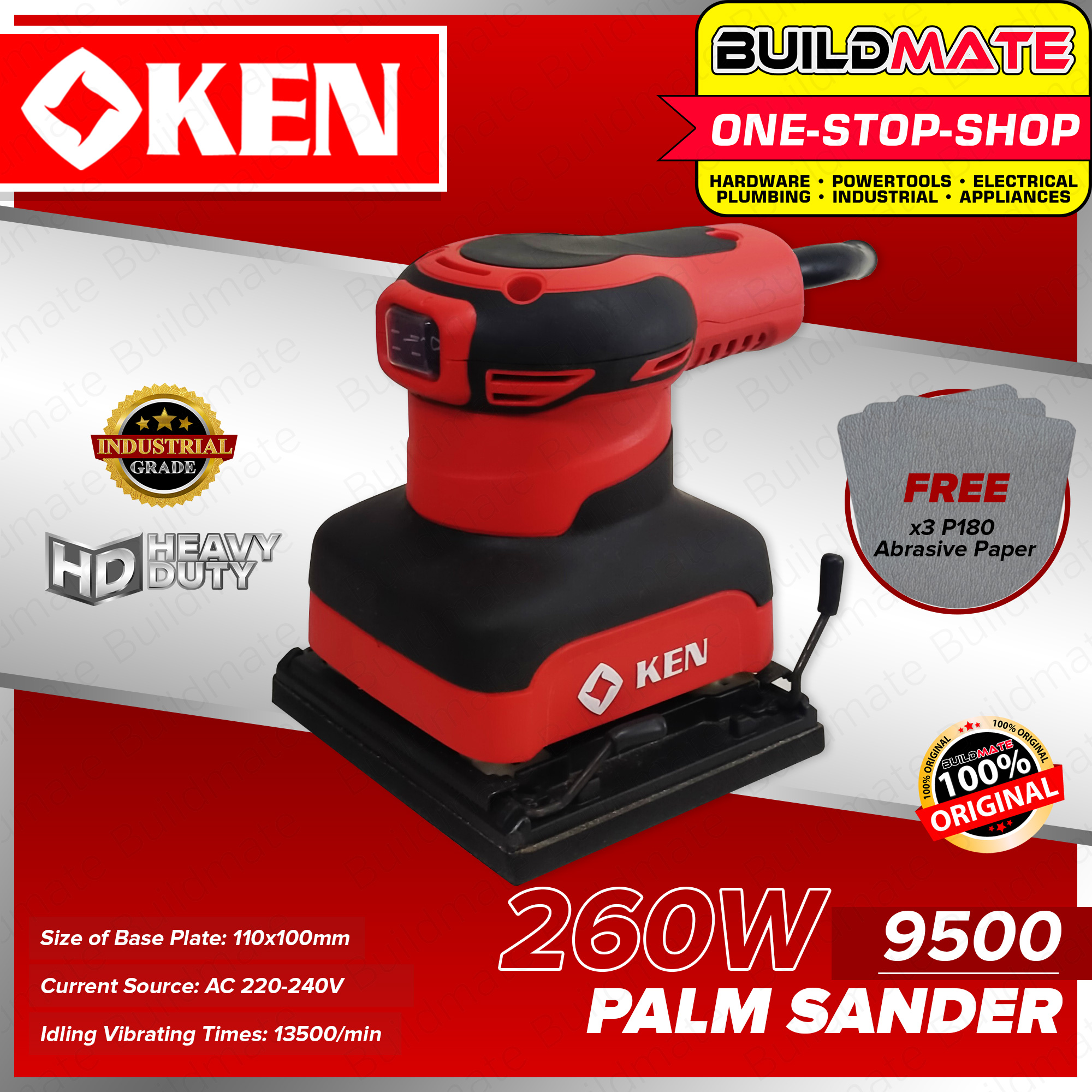 KEN Electric Palm Sander 260W 9500 BUILDMATE Lazada PH