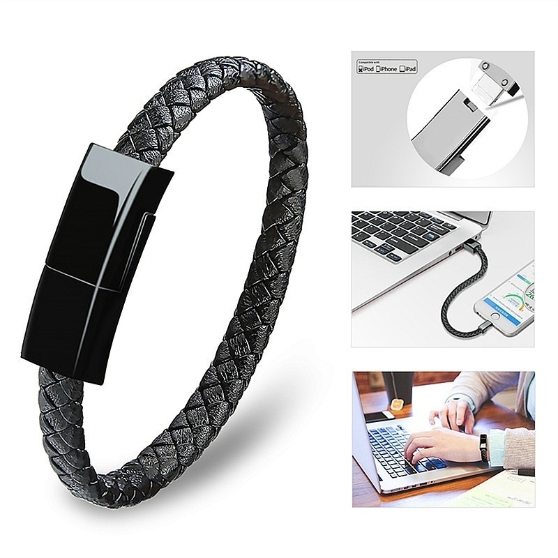 Portable Leather Wristband Bracelet Data Cable Fast Charging Micro USB Type C Charging Cable