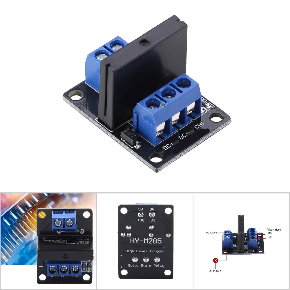 DC-controlled AC DC 5/12V 1 Channel Solid State Relay Module 1-Channel High Level Trigger 1 Channel SSR Module with Fuse 240VAC 2A 1-Channel High Level SSR Module Power Switching. 