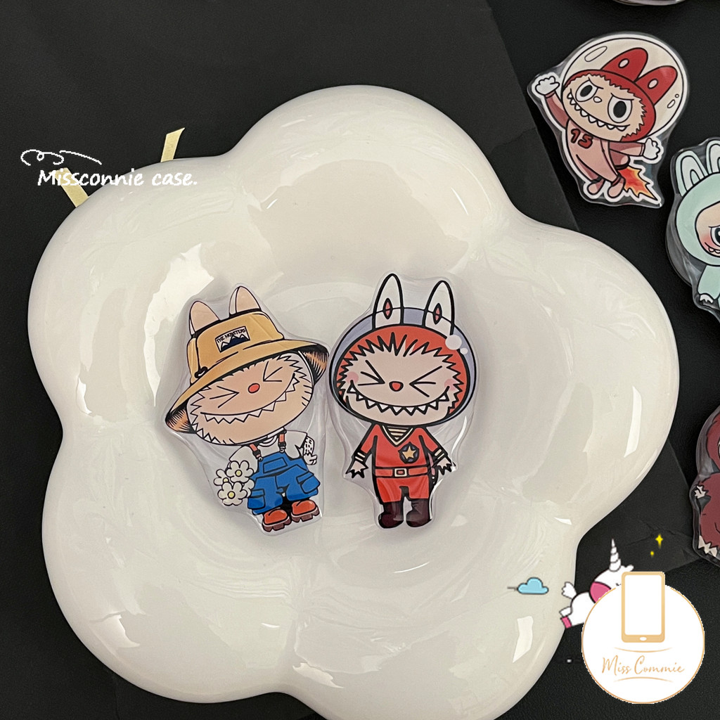 Trendy Brand Cartoon Funny Pop Mart Labubu Universal Foldable Ring Holder Support Cute Little Purple Ghost Colorful LABUBU Phone Holder Creativity Epoxy Phone Holder. 