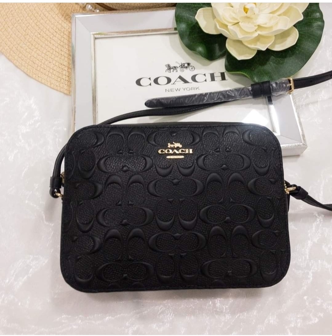 COACH Mini Camera Bag In Signature Leather in Black