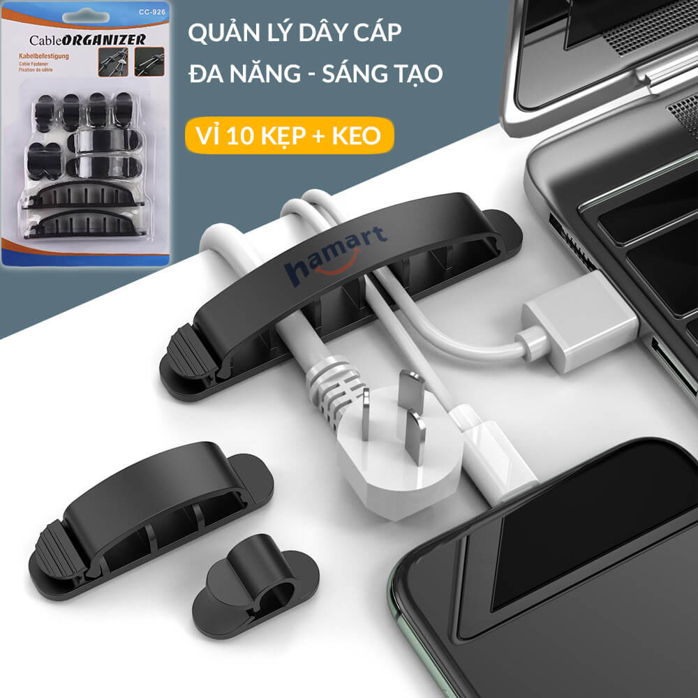 Vỉ 10 Móc Treo Dây Điện Có Chốt Hamart Kẹp Dây Điện Dán Tường Siêu Dính Sắp Xếp Không Gian Tiện Lợi