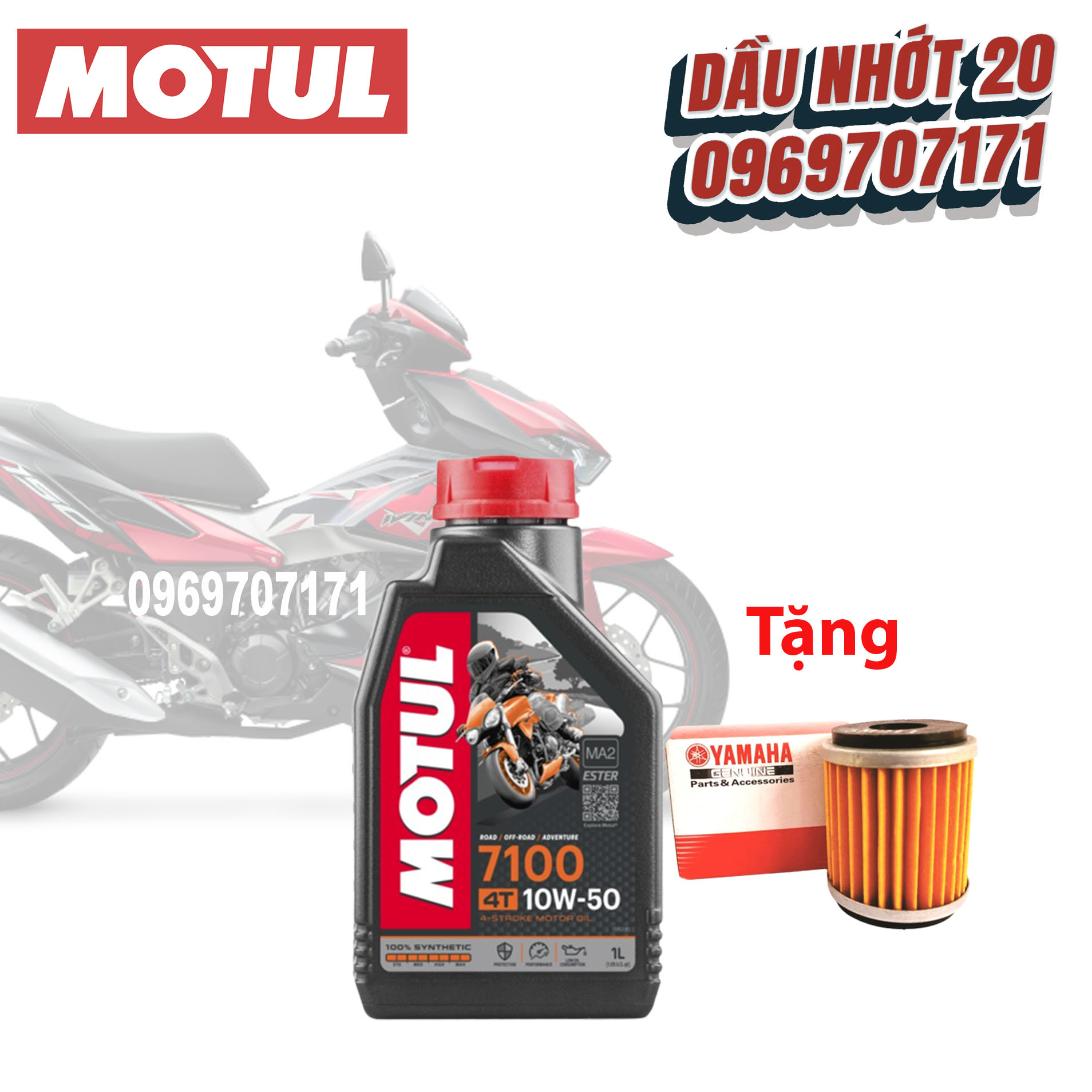 [HCM]Dầu nhớt tổng hợp cao cấp xe số và xe tay côn Motul 7100 10W-50 Tặng Lọc Nhớt Yamaha