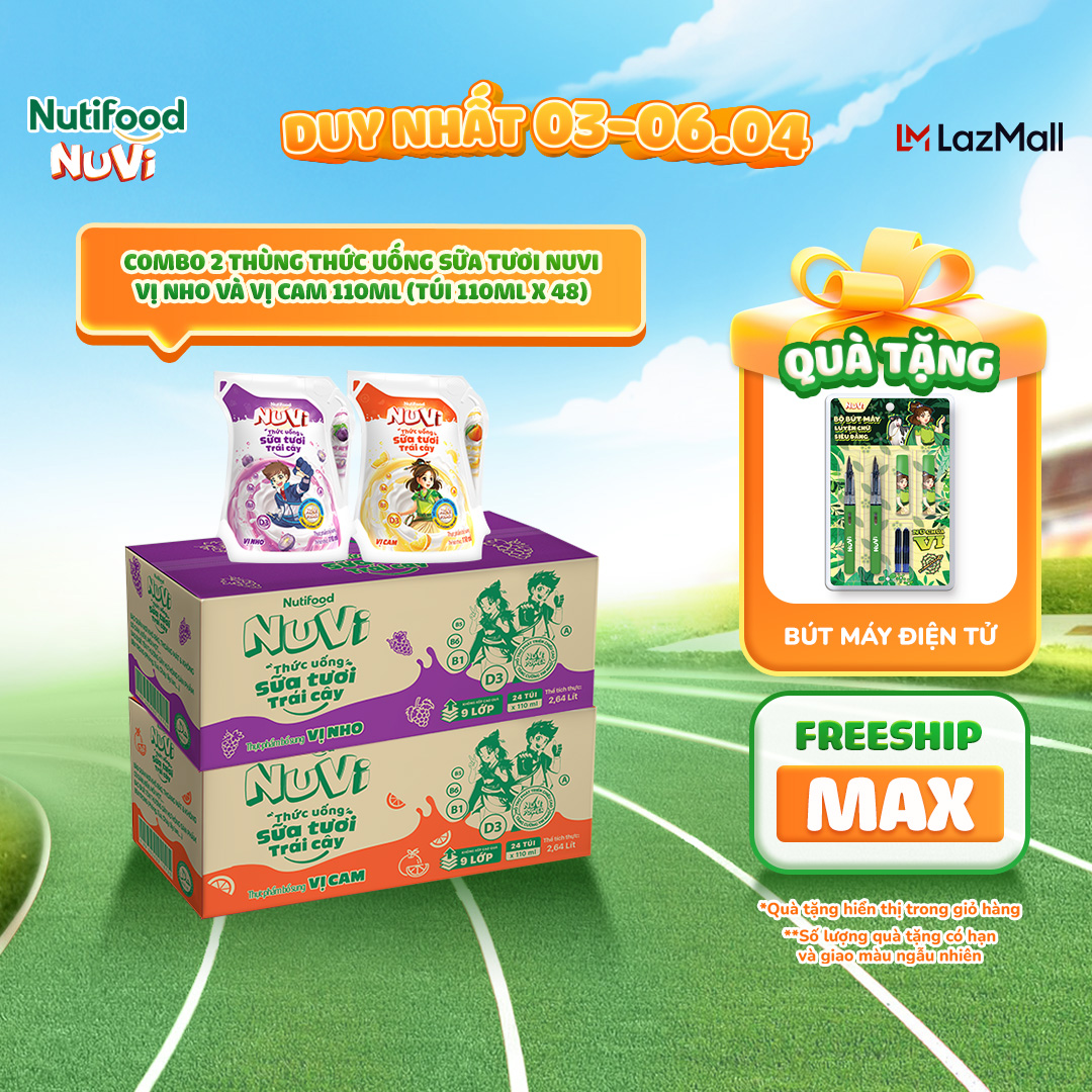 NuVi Combo 2 Thùng Thức Uống Sữa Tươi Trái Cây 110ml (110ml x 48 gói)