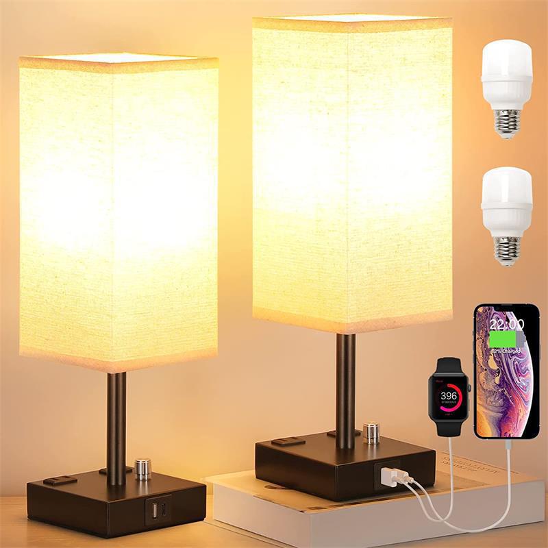 SADA American bedroom bedside lamp Nordic retro decorative fabric table lamp rechargeable and plug-in stainless steel with plug base