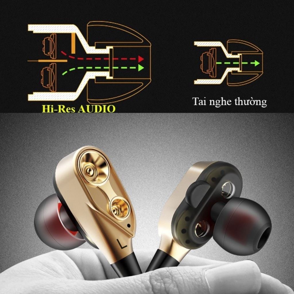 Tai Nghe có dây âm thanh hifi jack 3.5 mic đàm thoại, tai nghe lõi kép nhét tai 4 loa mini, 4 sợi cuốn loa supper bass siêu trầm cực mạnh đa năng đi phượt dùng cho mọi điện thoại giá rẻ 15k