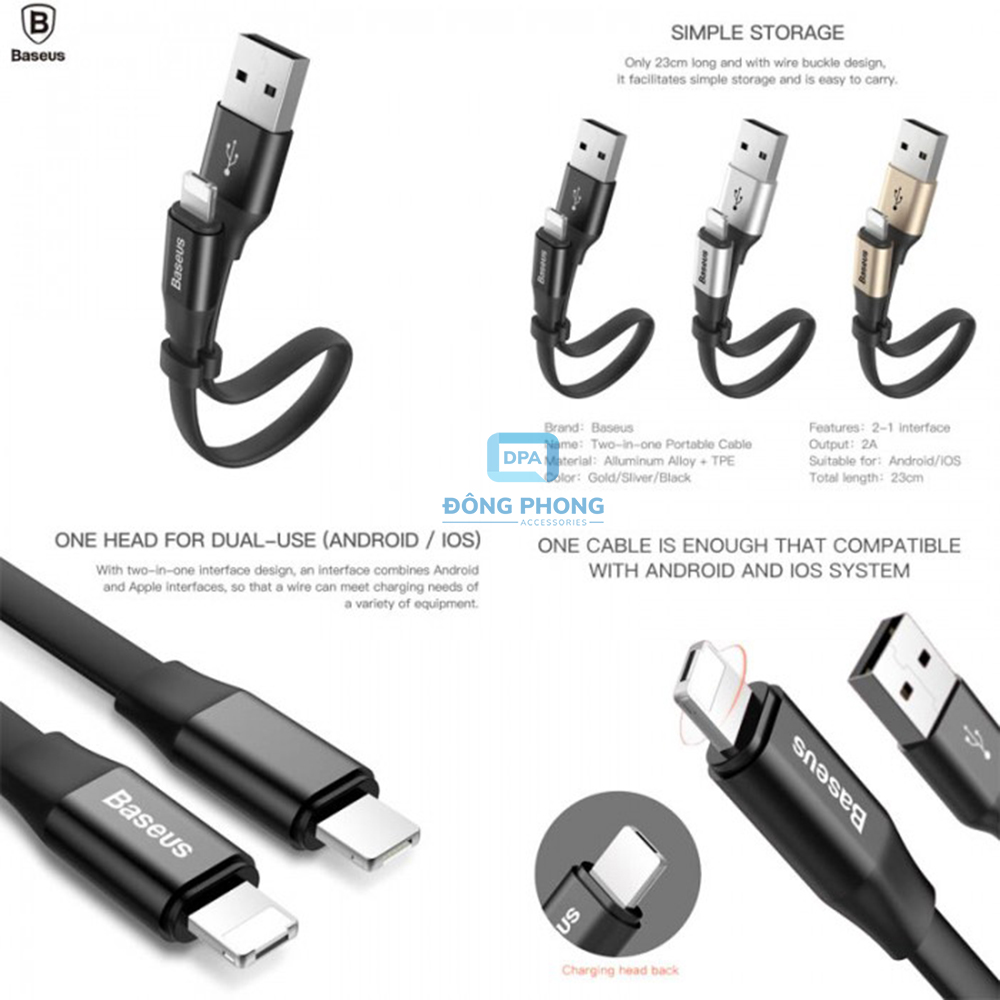 Cáp Ngắn Đa Năng Baseus 2 in 1 Micro USB và Lightning Chính Hãng