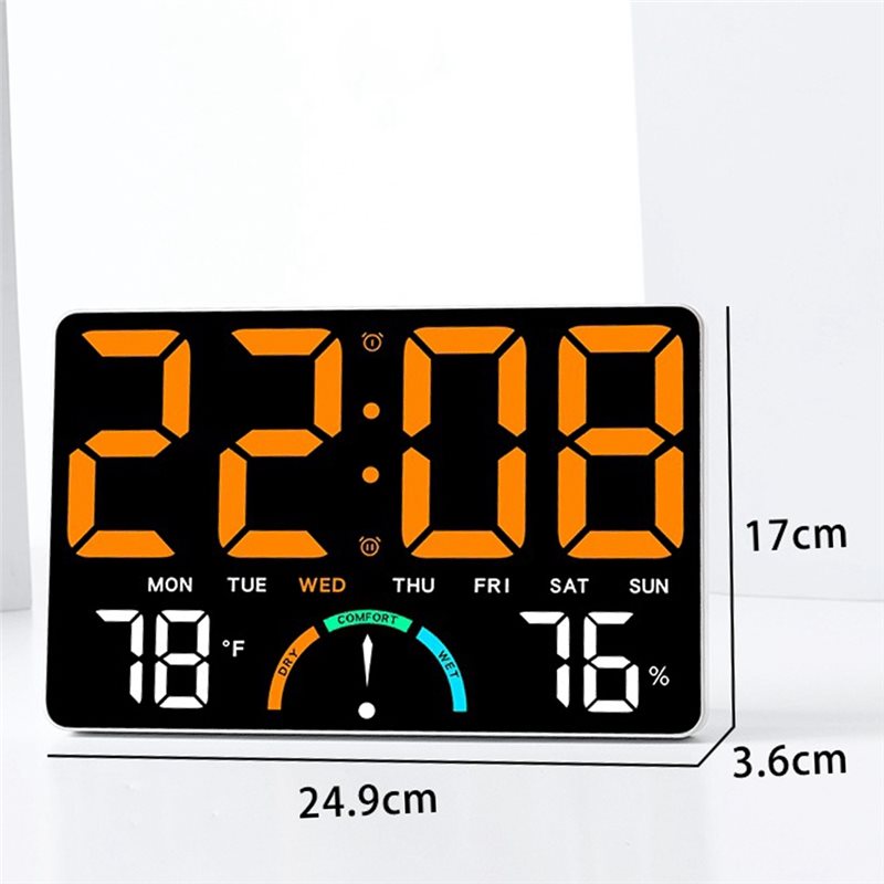 Digital Wall Clock Featuring Large LED Display for Bedroom, Classroom, Shows Date Temperature& Humidity,Modern Design.