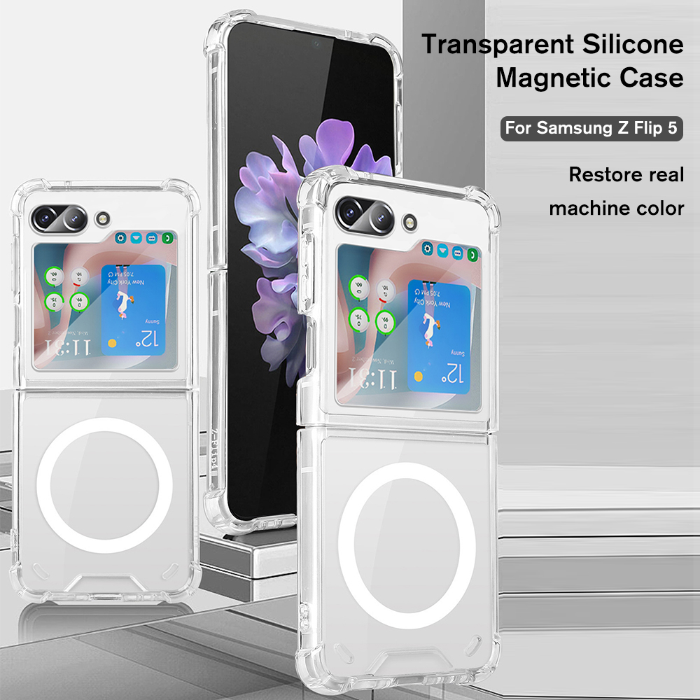 For Samsung Galaxy Z Flip 6 5 Case Magsafe Wireless Charging Adsorb Cover Transparent Clear TPU+PC Shockproof for Samsung Galaxy Z Flip6 Flip5 Back Cover Phone cases