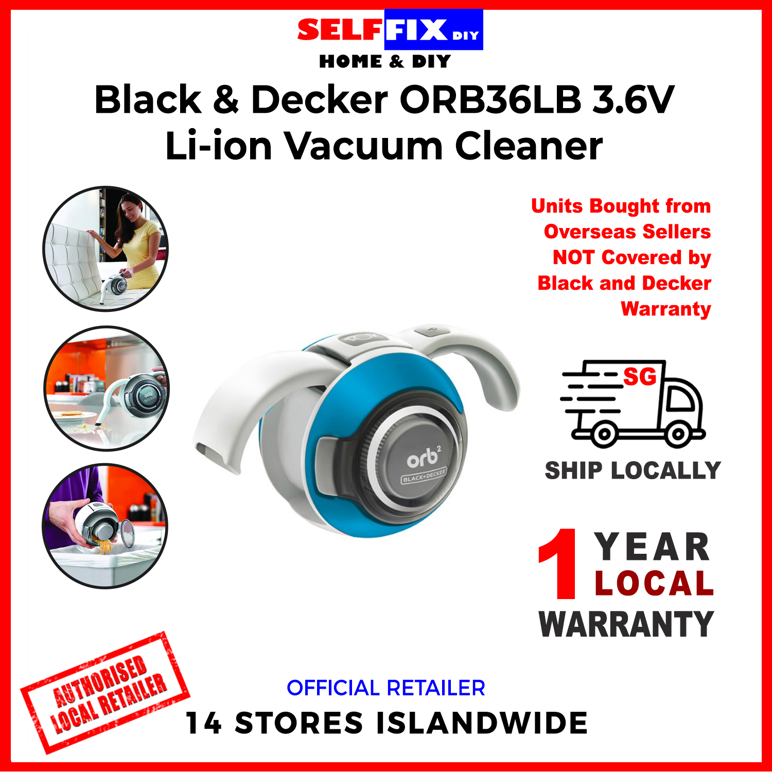 Black Decker Li Ion Orb Vacuum Cleaner 3 6v Orb36lb Lazada Singapore