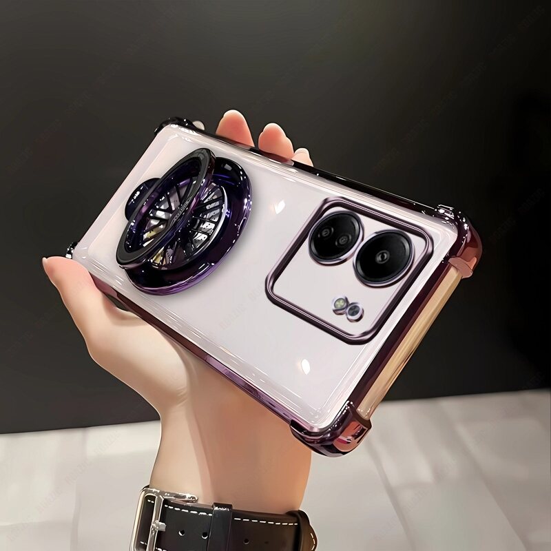 lthmy for Xiaomi POCO C65 clear casing thickened Four Corners drop-resistant shockproof alate fidgety spinner stand Holder soft edge plating TPU phone back cover.