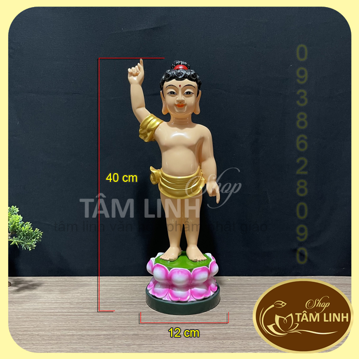 Tượng phật đản sanh cao 40 cm kèm vòng hào quang led neon