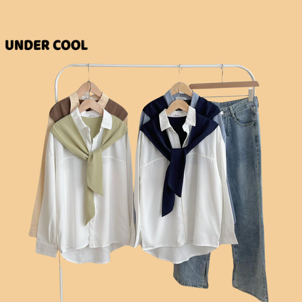 Áo Sơ Mi Phối Khăn Buộc UNDERCOOL Phong Cách Hàn Quốc 4 Màu