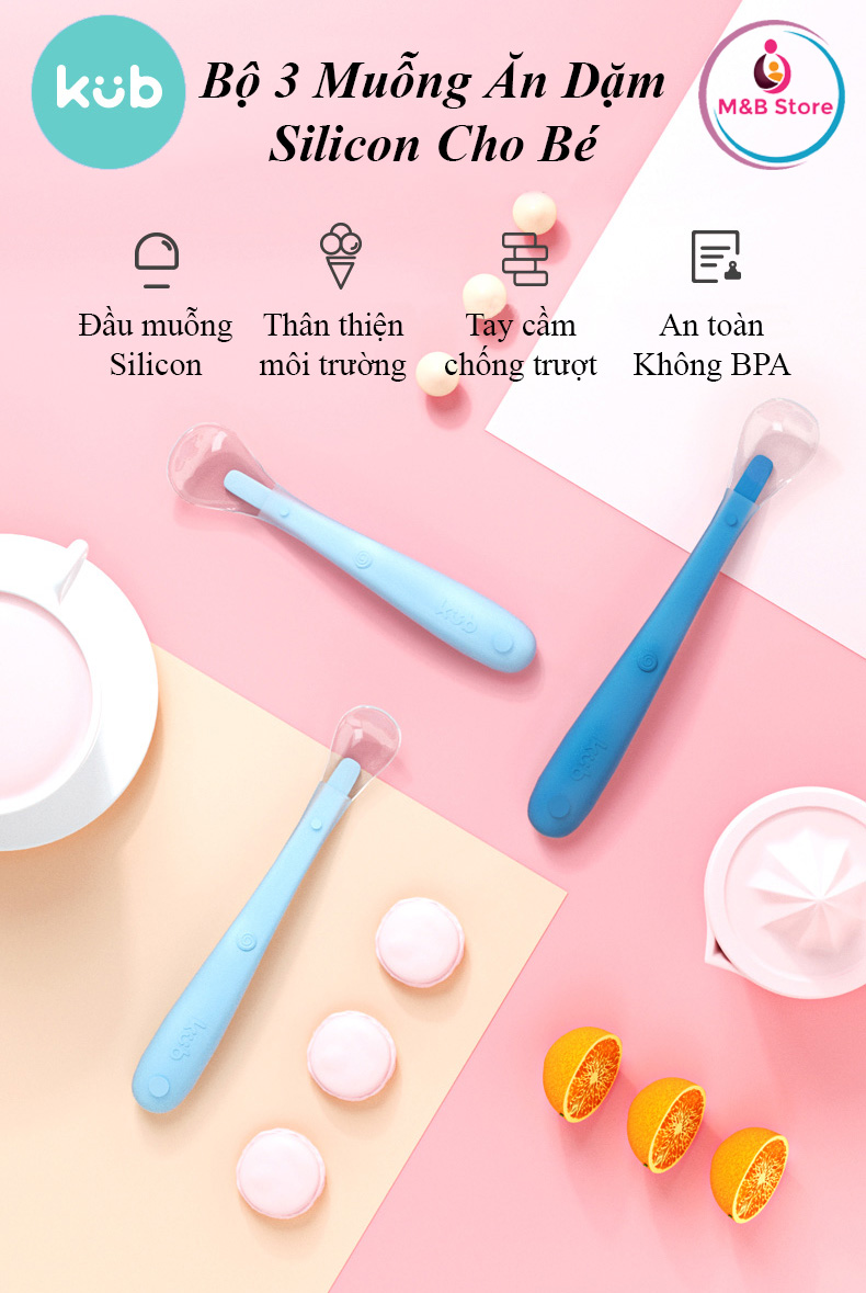 Bộ 3 Muỗng Ăn Dặm Silicon Mềm - KUB