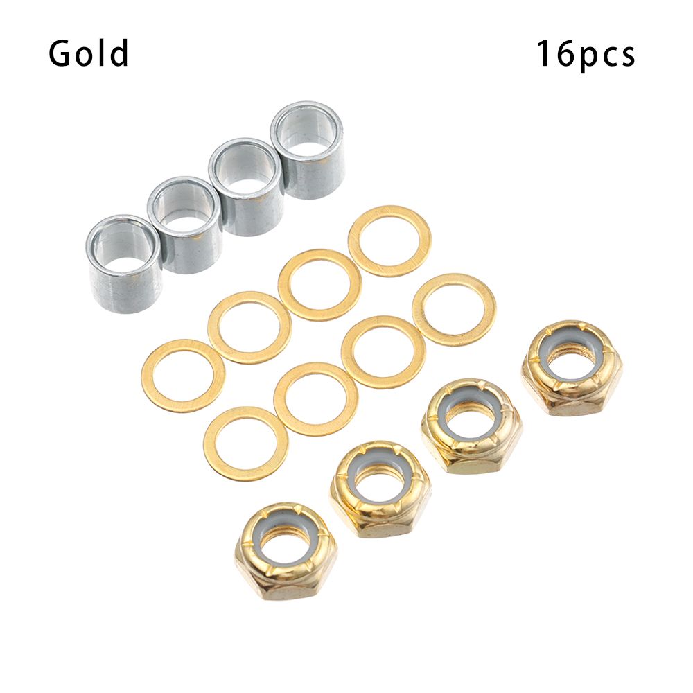 BFBFW 16pcs Black/Gold Kit Outdoor Skateboard Longboard Parts Speed Rings Skateboard Truck Hardware Spacers Axle Nuts