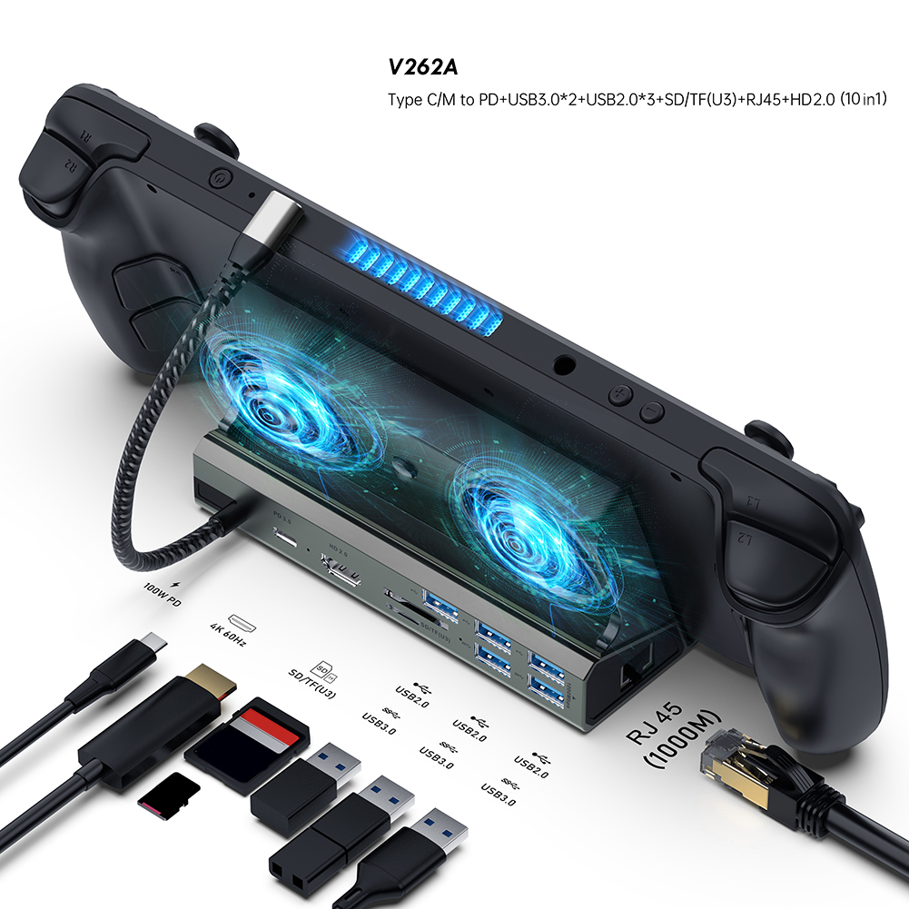 For ROG Ally Game Dock Console Hub 4K 60Hz USB C Docking Station Gigabit Ethernet 1000Mbps Dock Stand Type C USB 3.0 2.0 PD 100W.