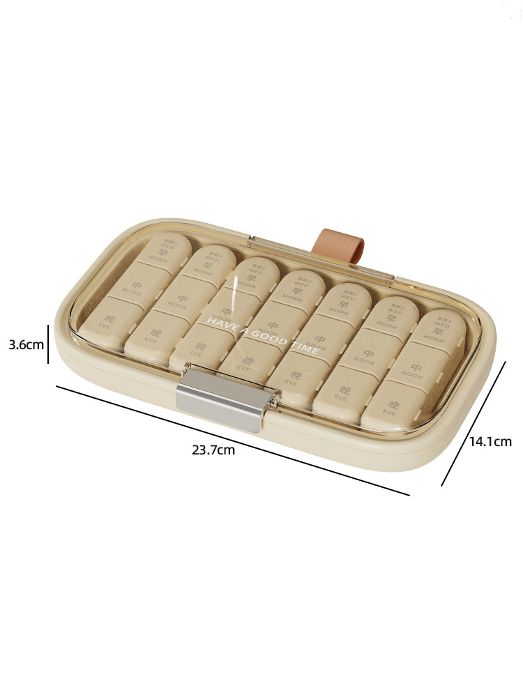 Portable medicine box, three meals a day, large capacity portable medicine packaging box, seven days a week medication packaging box