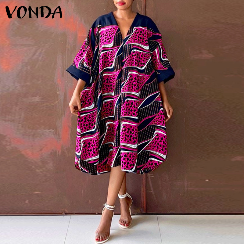 VONDA%20Women%20V%20Neck%203/4%20Batwing%20Sleeve%20Mini%20Dress%20Plus%20Size%20Printed%20Robe%20Dress%20(Plus%20Size)%20-%20Image%204