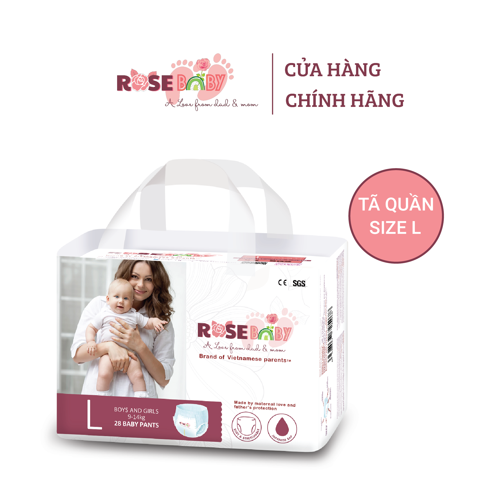 Bịch Tã Quần ROSE BABY Size L (28 miếng)
