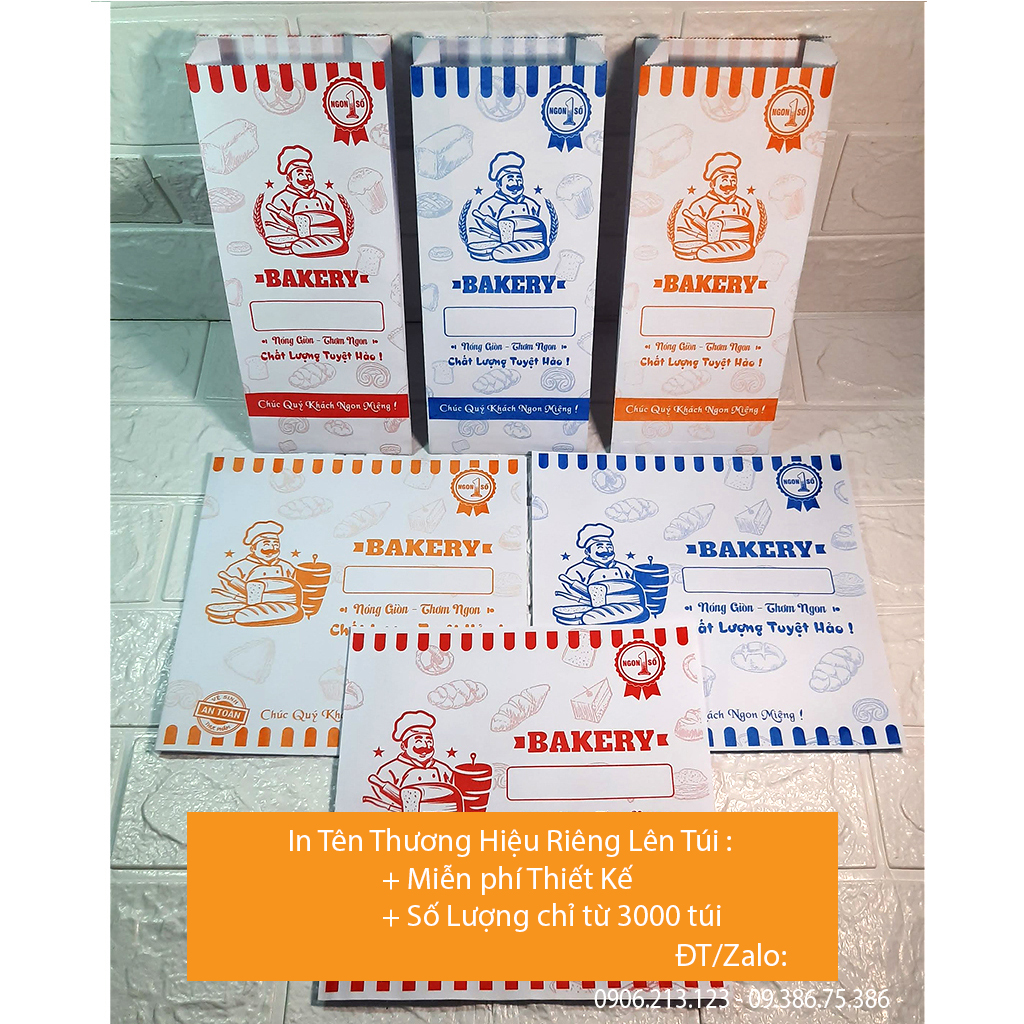Túi Giấy Đựng Bánh Mì ( Bao Giấy đựng Bánh Mì ) 100 Cái in sẵn