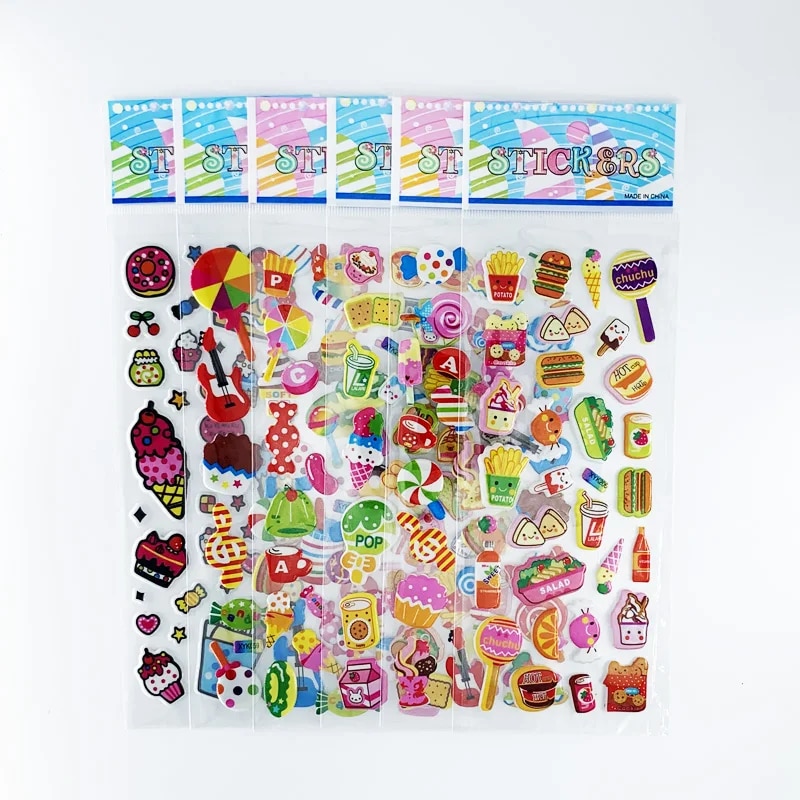 12 Sheets/Pack Cartoon Cake Candy Ice Cream Pattern Stickers Toy Kids Scrapbooking Bubble PVC 3D Kawaii Sticker For Girls Gift. 