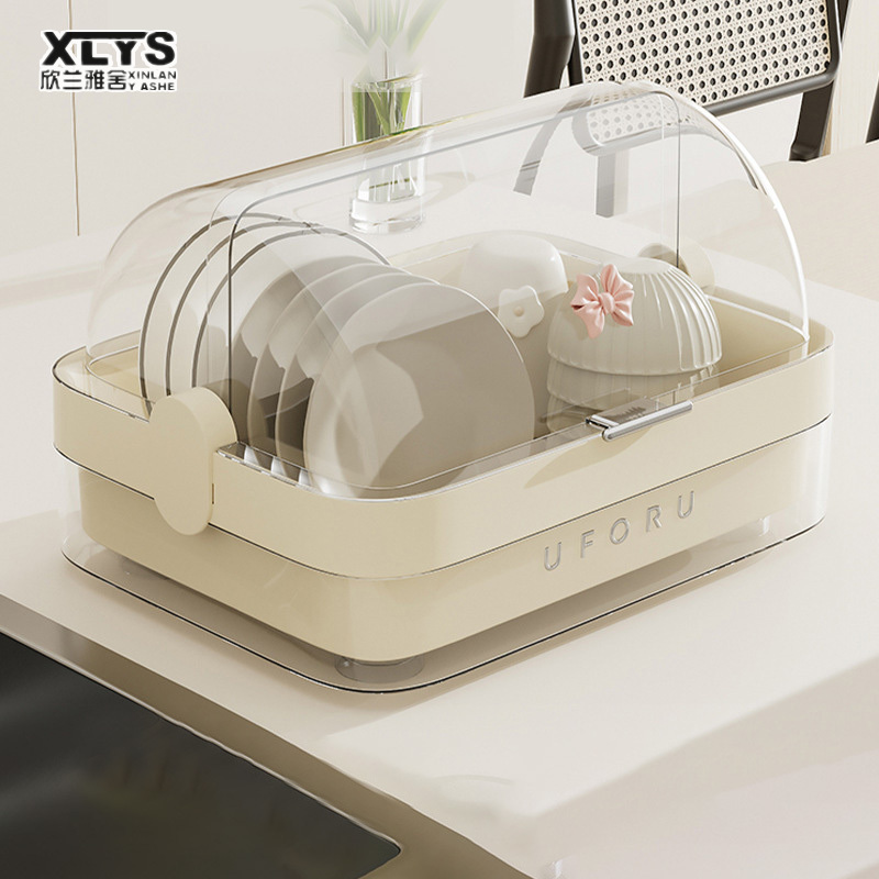 Household multifunctional drainage bowl rack kitchen dishes tableware storage rack with lid dustproof plastic drainage rack large capacity