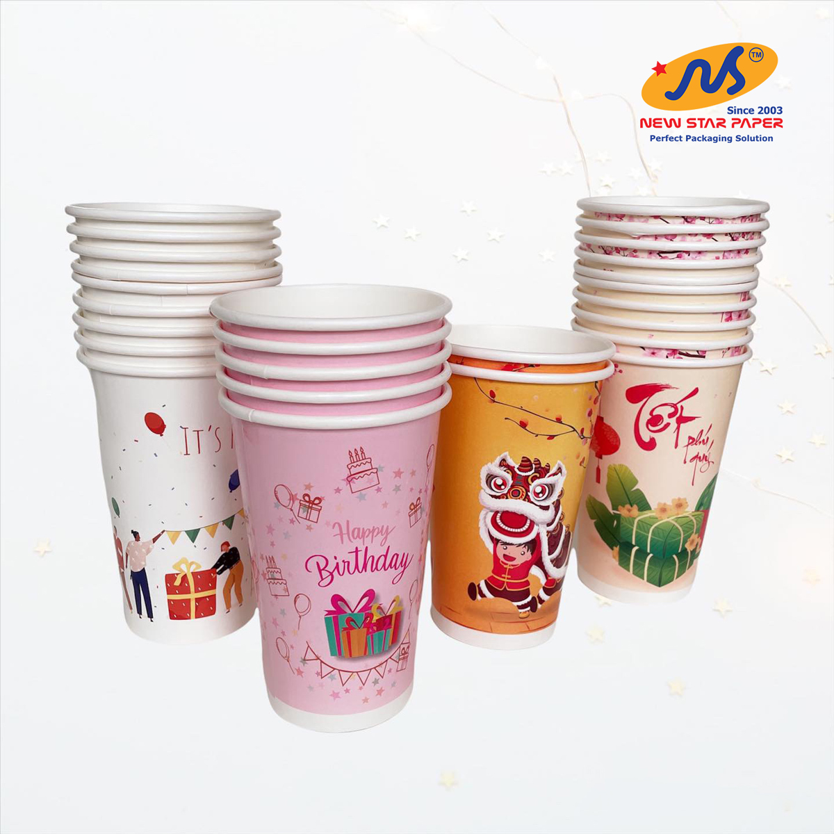 Ly giấy 16oz~472ml - Lốc 20 ly giấy có họa tiết